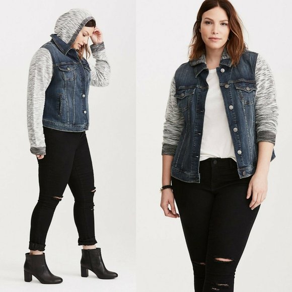 Torrid Denim French Terry Jacket Women's Plus Size - Picture 2 of 7